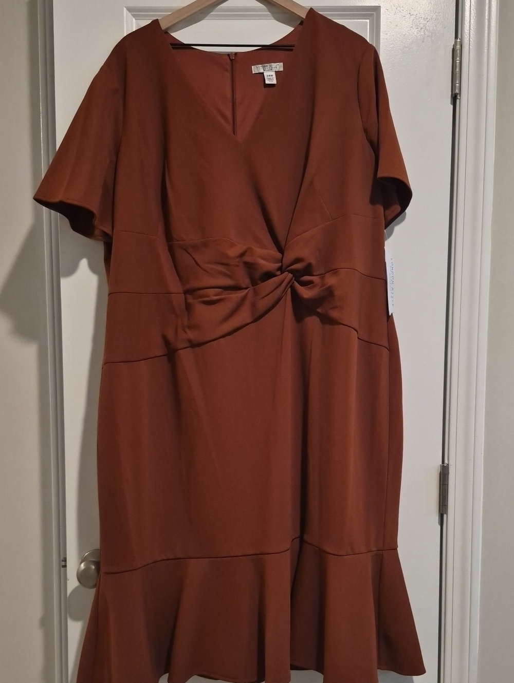 London Style Rust Twist-Front Midi Dress